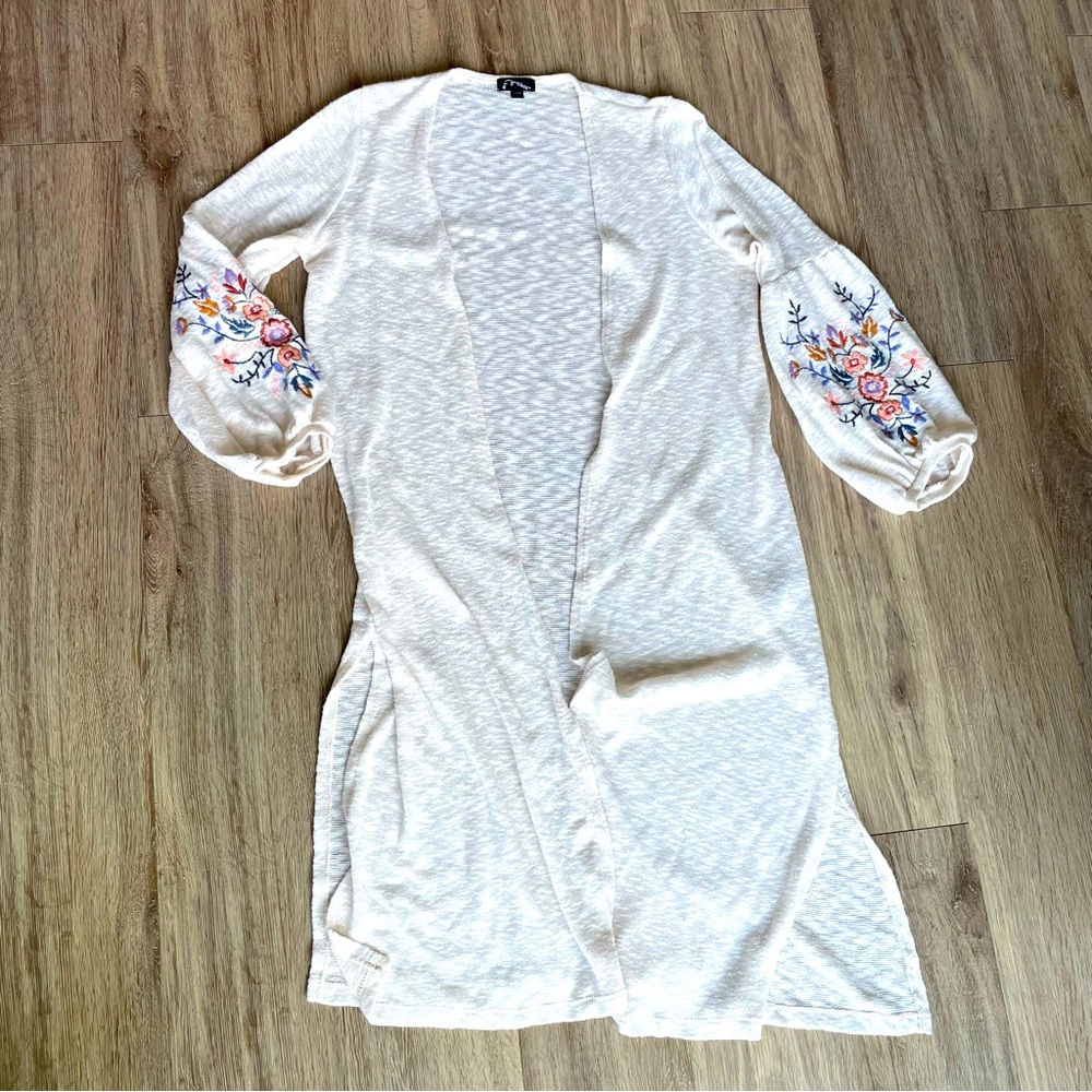Embroidered Floral Long Cardigan Duster